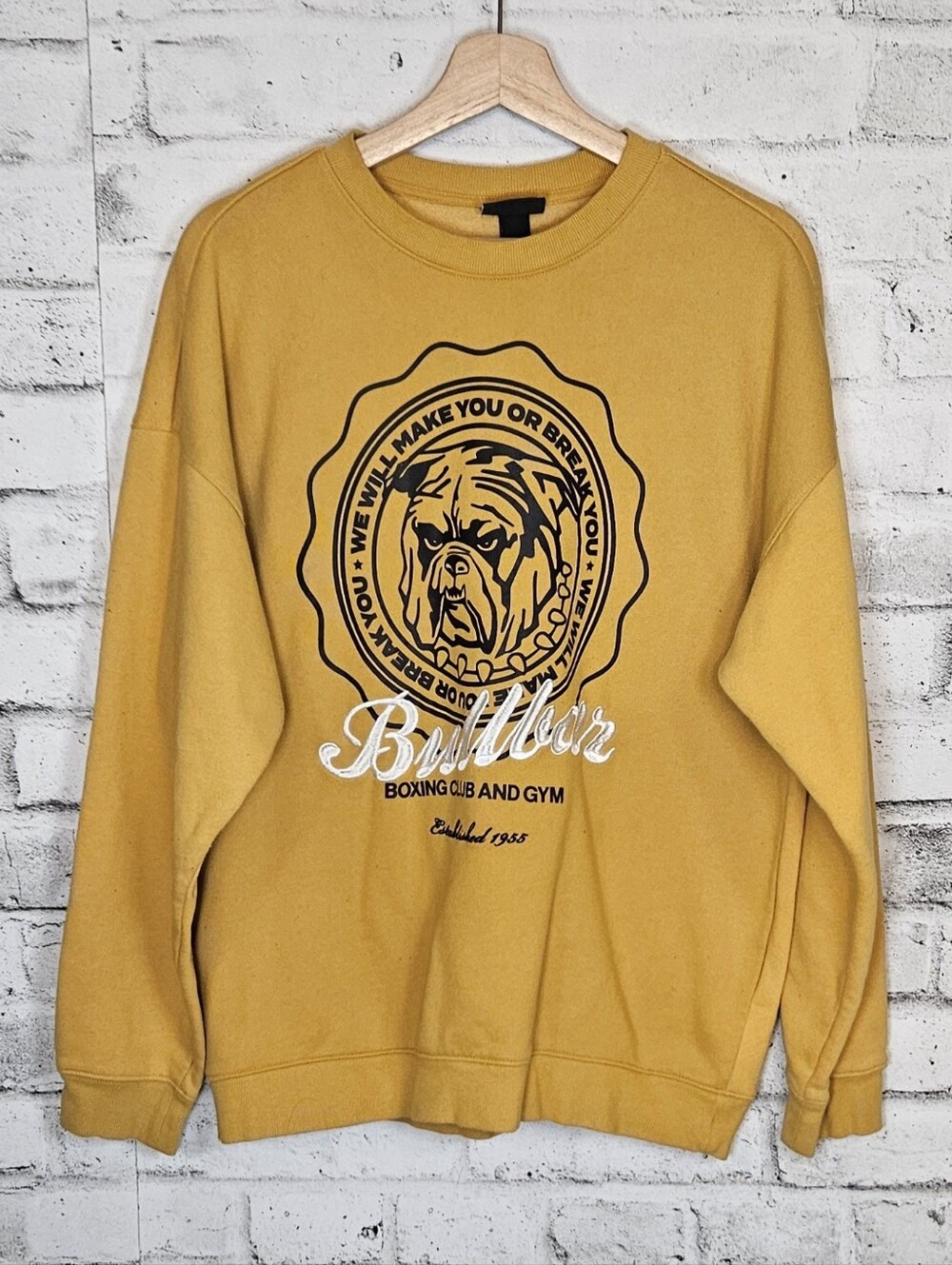 H&M Bullbar Boxing Club Mens Medium Mustard Oversized Graphic Sweatshirt
